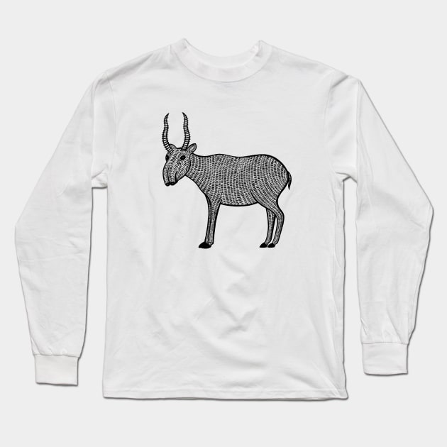 Saiga Antelope- Hand Illustrated Design Long Sleeve T-Shirt by Green Paladin